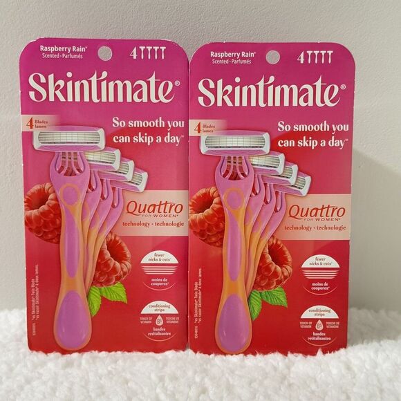 Skintimate Raspberry Rain Women's 4 Blade Scented Disposable Razors 2 Packs of 4 - Picture 1 of 2